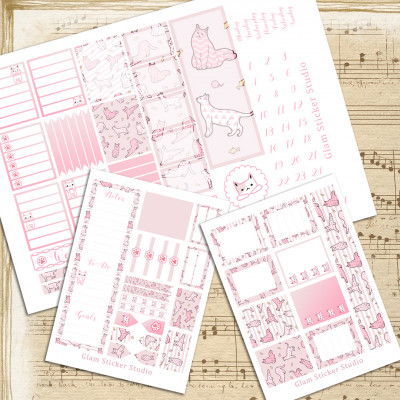 three sheets of pink planner stickers