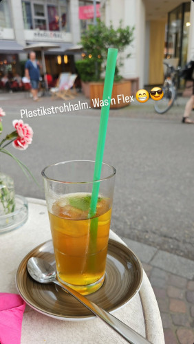 instagram story. glass ice tea. plastic straw.